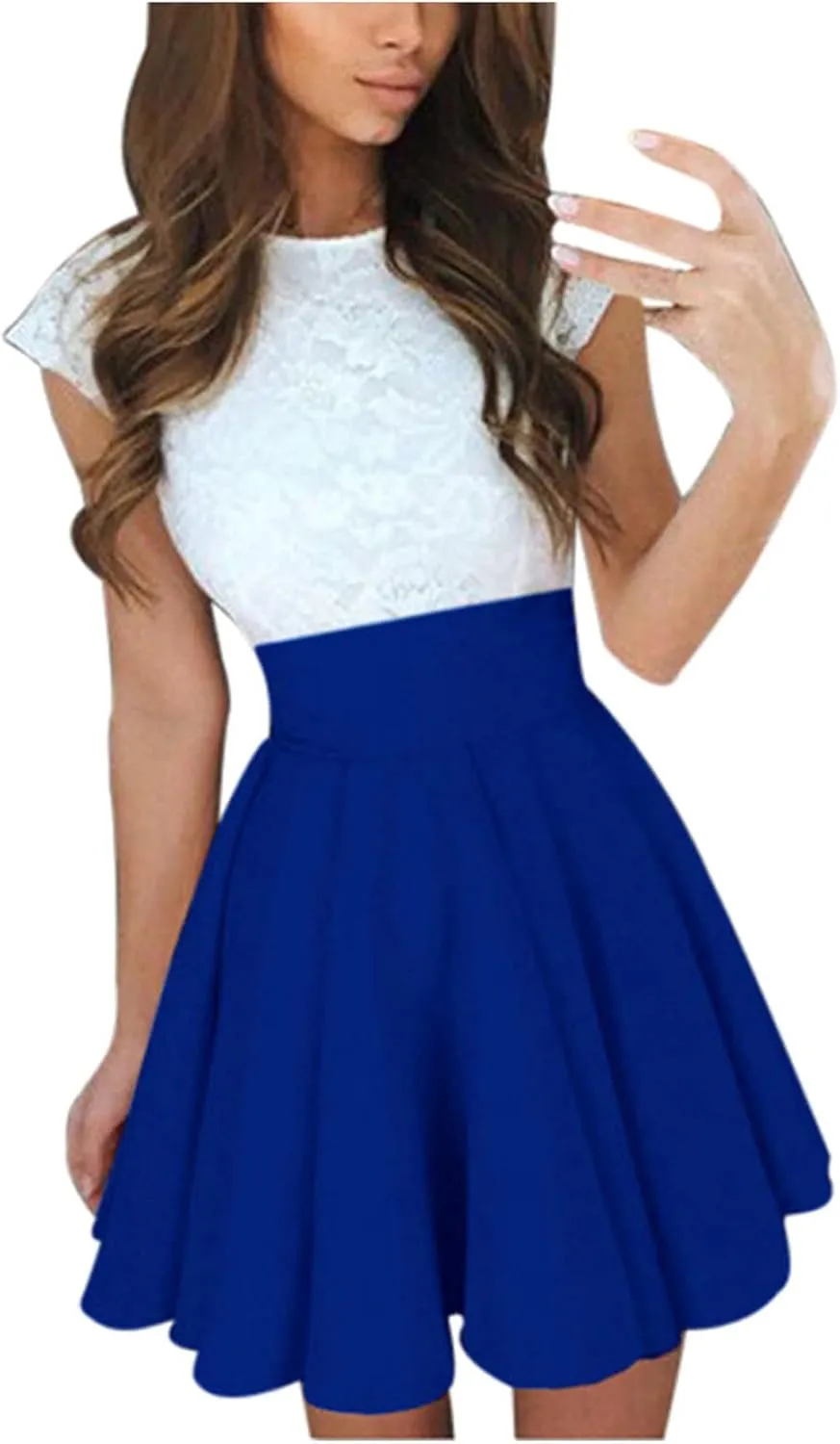 2023 Women's Summer Dress Sleeveless Ruffle Sleeve Round Neck Mini Dress Fashion Colorblock Flowy Tunic Dress