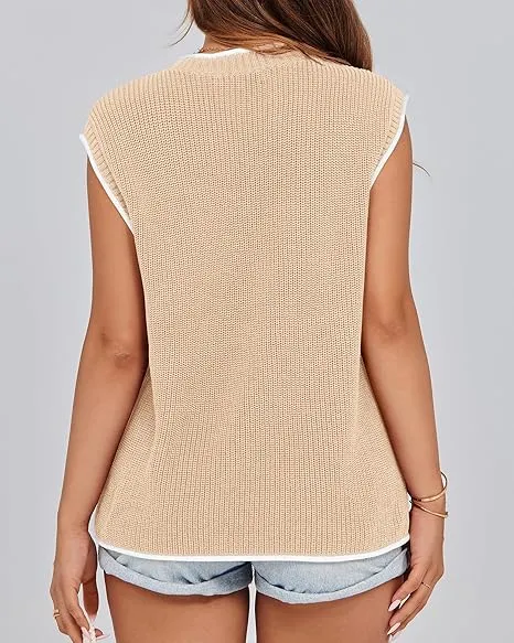 2025 Sleeveless Crewneck Ribbed Knit Pullover Vest