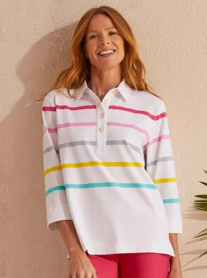3/4 Sleeve Polo Top [Rasberry-1805O]