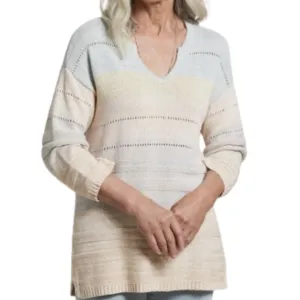 3/4 Sleeve Split Neck Sweater
