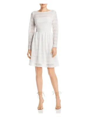 ADRIANNA PAPELL Womens Ivory Lace Long Sleeve Knee Length Fit   Flare Dress