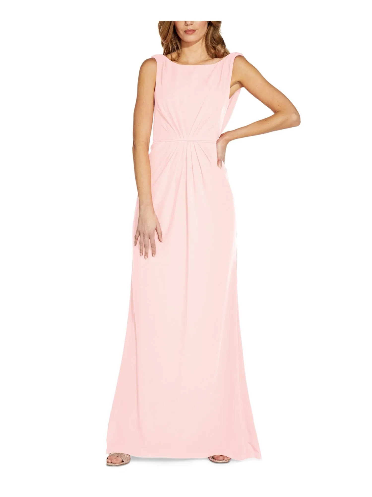 ADRIANNA PAPELL Womens Pleated Sleeveless Boat Neck Full-Length Evening Gown Dress