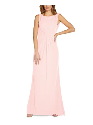 ADRIANNA PAPELL Womens Pleated Sleeveless Boat Neck Full-Length Evening Gown Dress