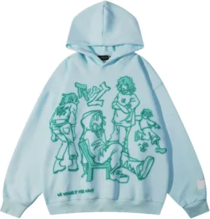 Aelfric Eden Mens Graphic Oversized Hoodie Cartoon Character Print Streetwear Casual hoodies y2k Hooded Sweatshirt