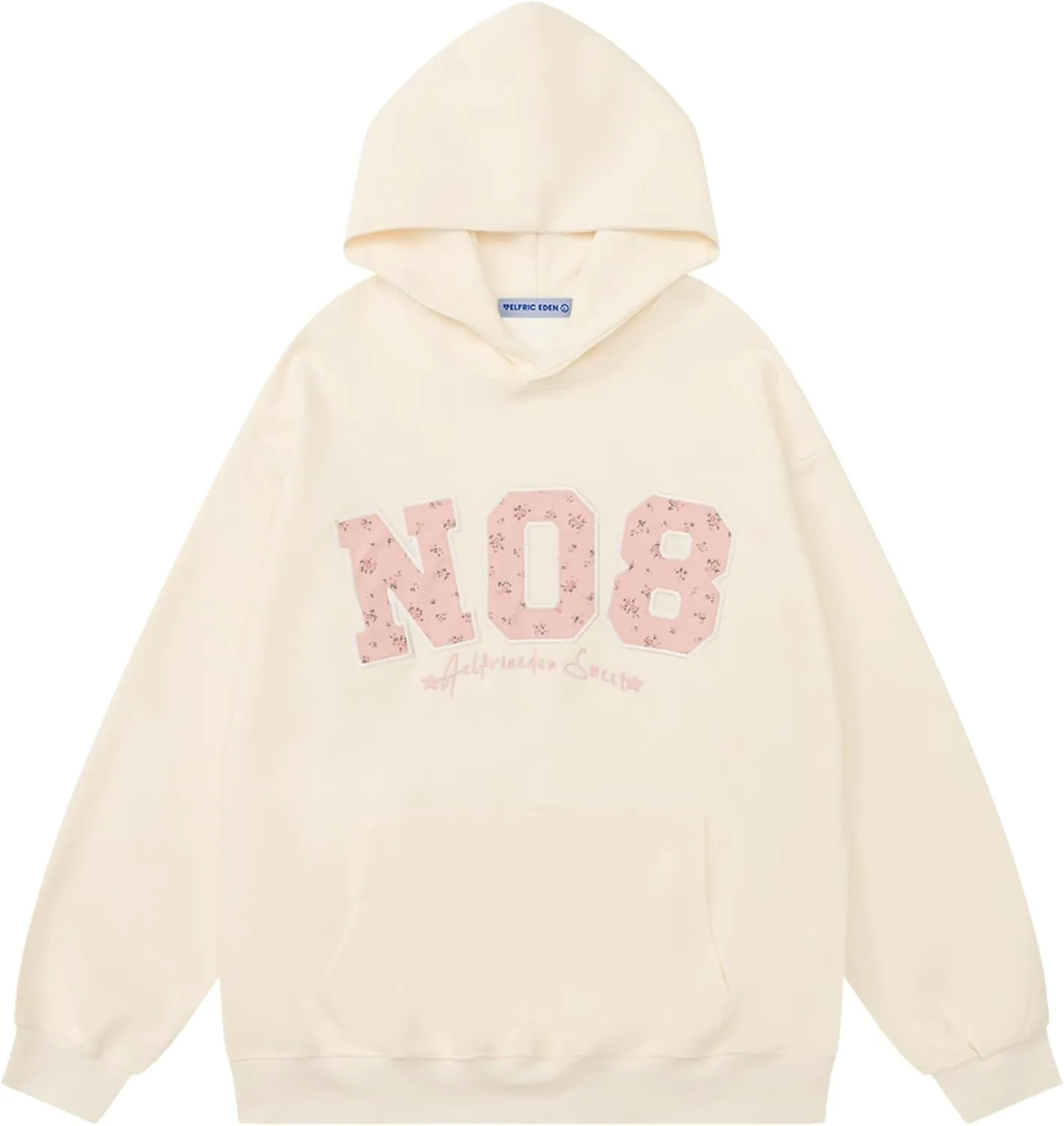 Aelfric Eden Womens Oversized Graphic Hoodies Y2k Flower Embroidery Number Print Pullover Hooded Sweatshirt Unisex
