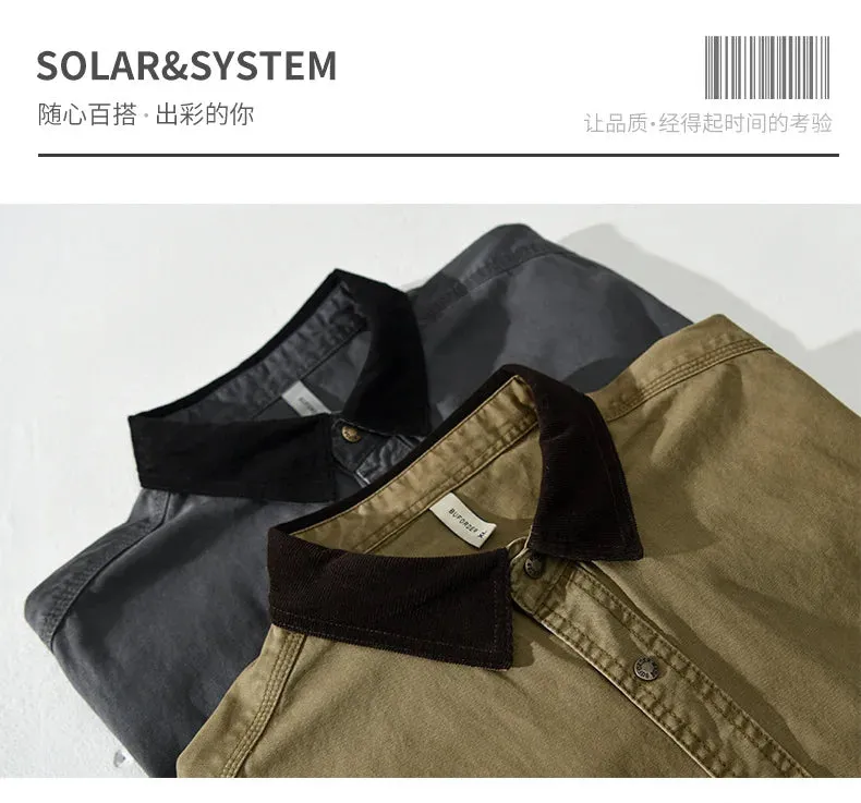 Aidase 110kg 100% Cotton Men Workwear Shirts 2024 Spring Summer Long Sleeve Retro Oversize Loose Blouses for Youth y2k Casual Male Tops