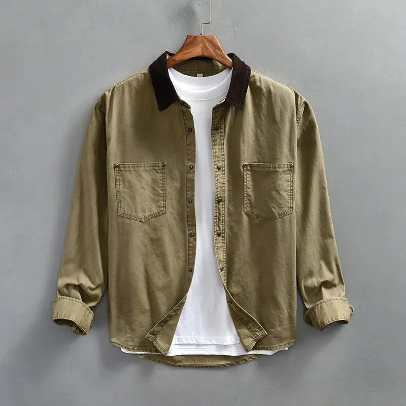 Aidase 110kg 100% Cotton Men Workwear Shirts 2024 Spring Summer Long Sleeve Retro Oversize Loose Blouses for Youth y2k Casual Male Tops