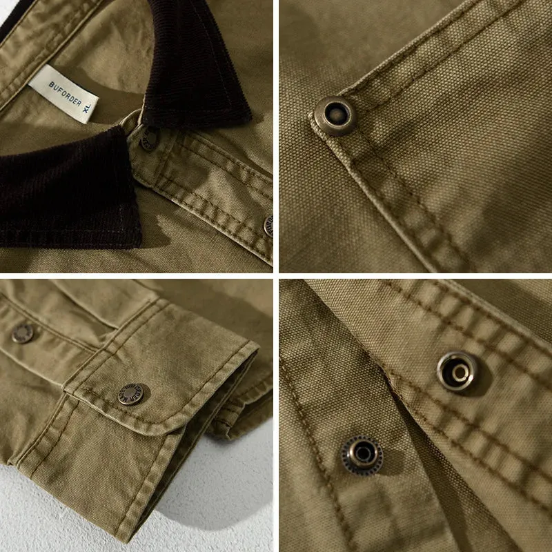 Aidase 110kg 100% Cotton Men Workwear Shirts 2024 Spring Summer Long Sleeve Retro Oversize Loose Blouses for Youth y2k Casual Male Tops
