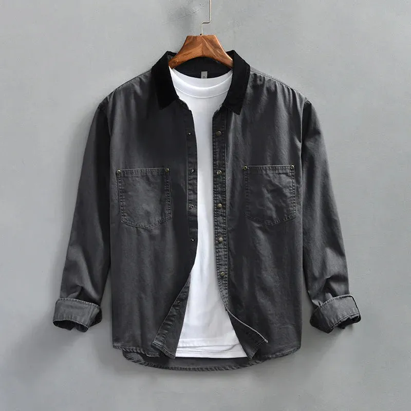 Aidase 110kg 100% Cotton Men Workwear Shirts 2024 Spring Summer Long Sleeve Retro Oversize Loose Blouses for Youth y2k Casual Male Tops