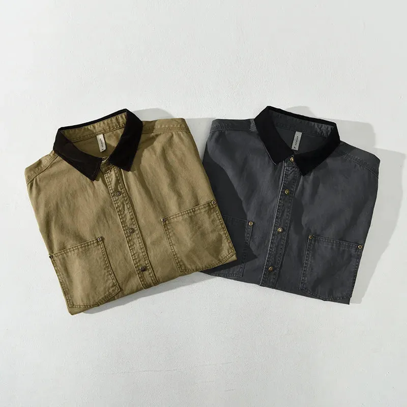 Aidase 110kg 100% Cotton Men Workwear Shirts 2024 Spring Summer Long Sleeve Retro Oversize Loose Blouses for Youth y2k Casual Male Tops