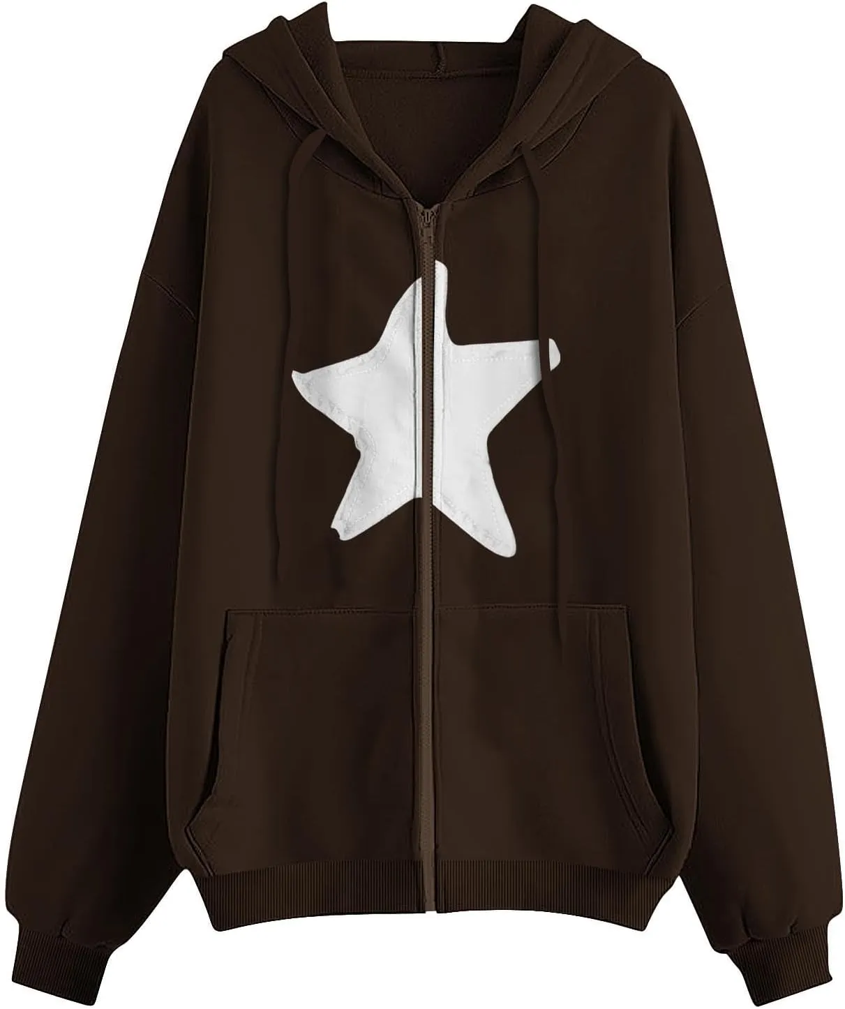 Akklian Y2k Zip Up Hoodies for Women Aesthetic Trendy Oversized Sweatshirt Harajuku 2024 Star Graphic Print Jacket Streetwear