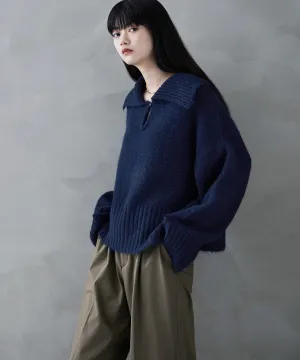 Alpaca touch big collar knit