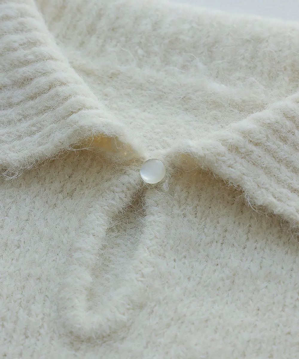 Alpaca touch big collar knit
