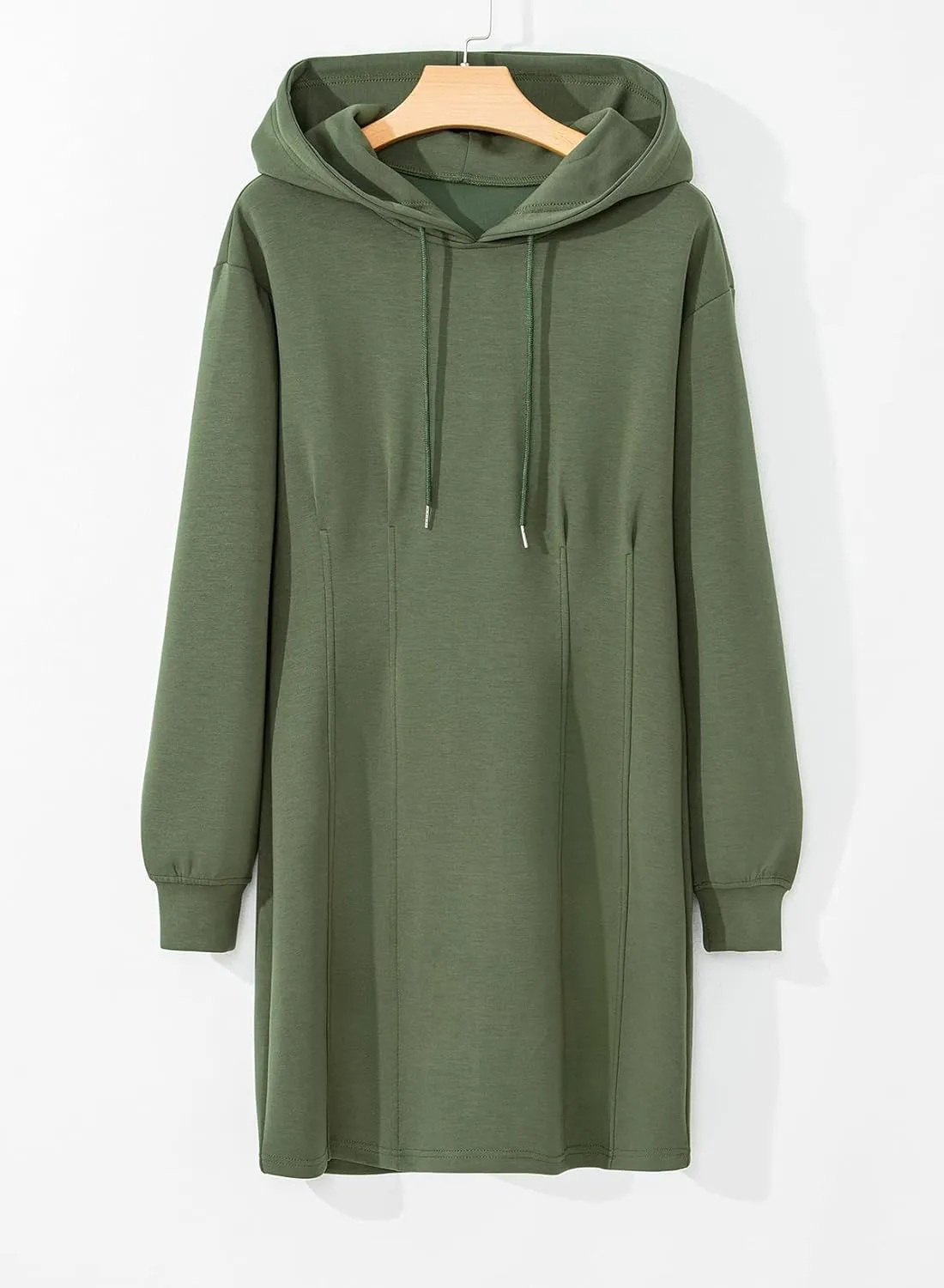 AlvaQ Womens Dresses Fall Winter 2024 Casual Long Sleeve Drawstring Pleated Hoodies Sweatshirt Pullover Tunic Mini Dress