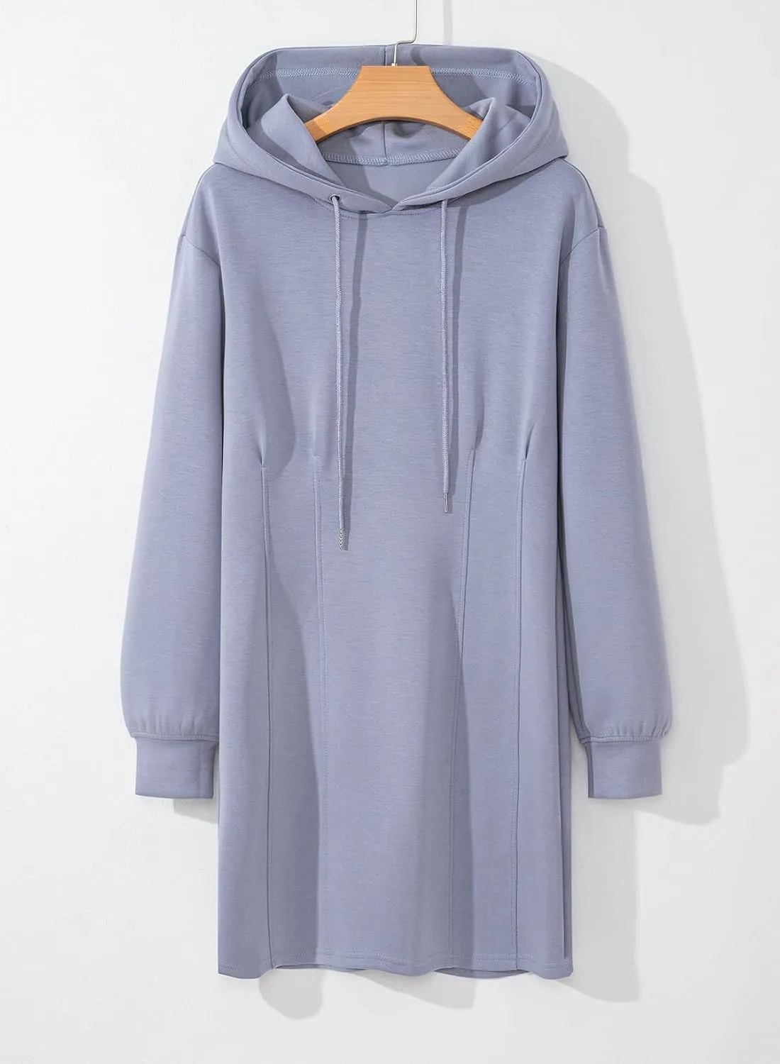 AlvaQ Womens Dresses Fall Winter 2024 Casual Long Sleeve Drawstring Pleated Hoodies Sweatshirt Pullover Tunic Mini Dress