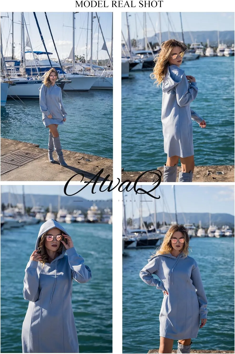 AlvaQ Womens Dresses Fall Winter 2024 Casual Long Sleeve Drawstring Pleated Hoodies Sweatshirt Pullover Tunic Mini Dress