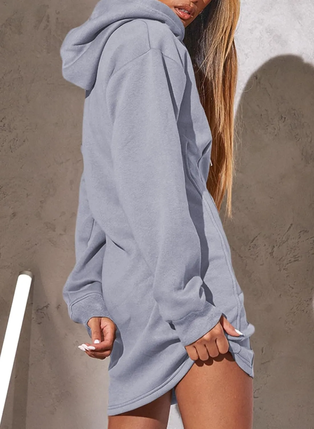 AlvaQ Womens Dresses Fall Winter 2024 Casual Long Sleeve Drawstring Pleated Hoodies Sweatshirt Pullover Tunic Mini Dress