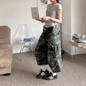 American Camouflage Jeans Men's and Women's High Street Loose Straight Leg Casual Versatile Seven-minute Denim Pants Male