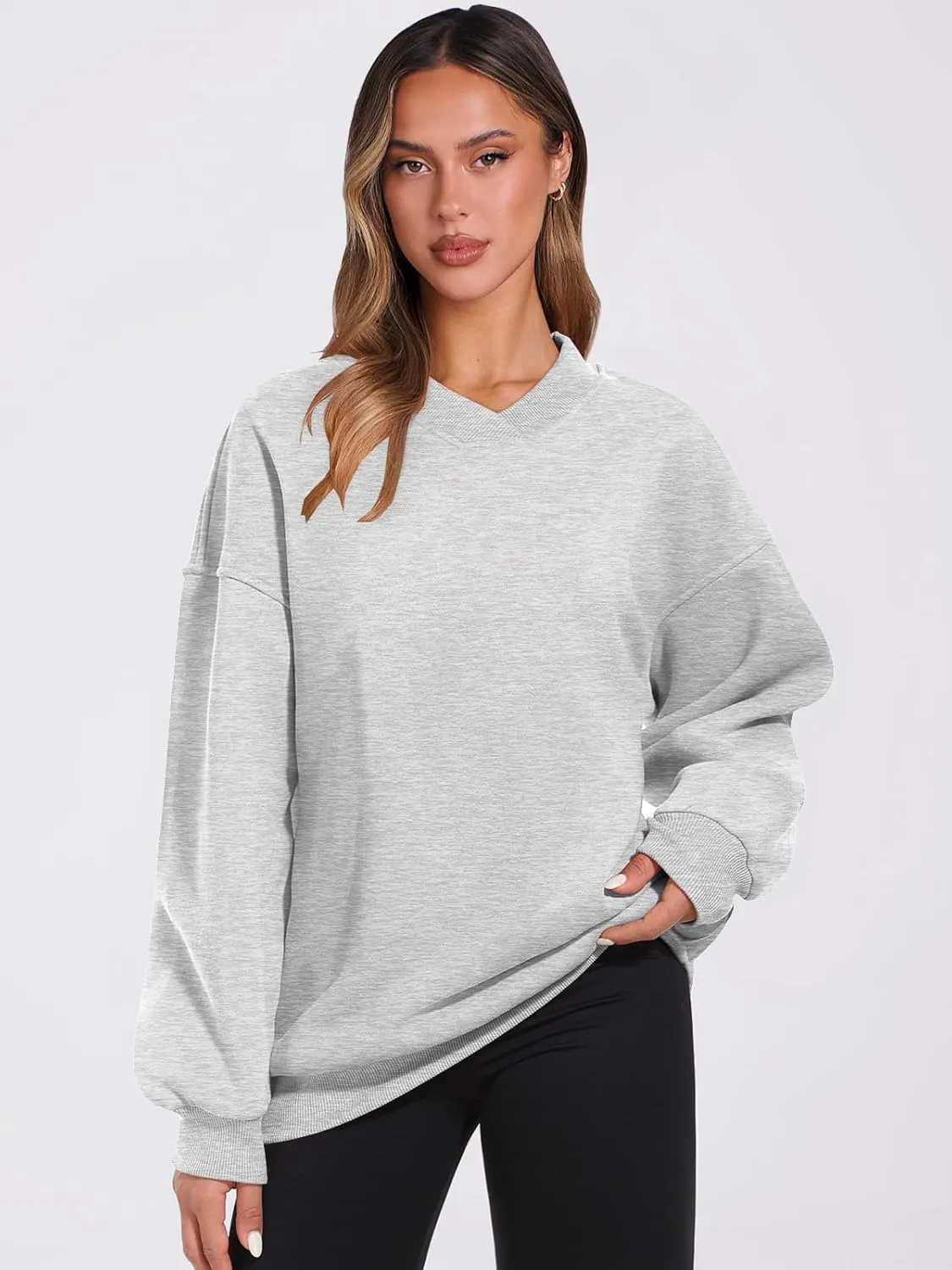 ANRABESS Womens Oversized V Neck Sweatshirt Fleece Long Sleeve Hoodies Pullover Comfy Top Outfits 2024 Teen Preppy Clothes