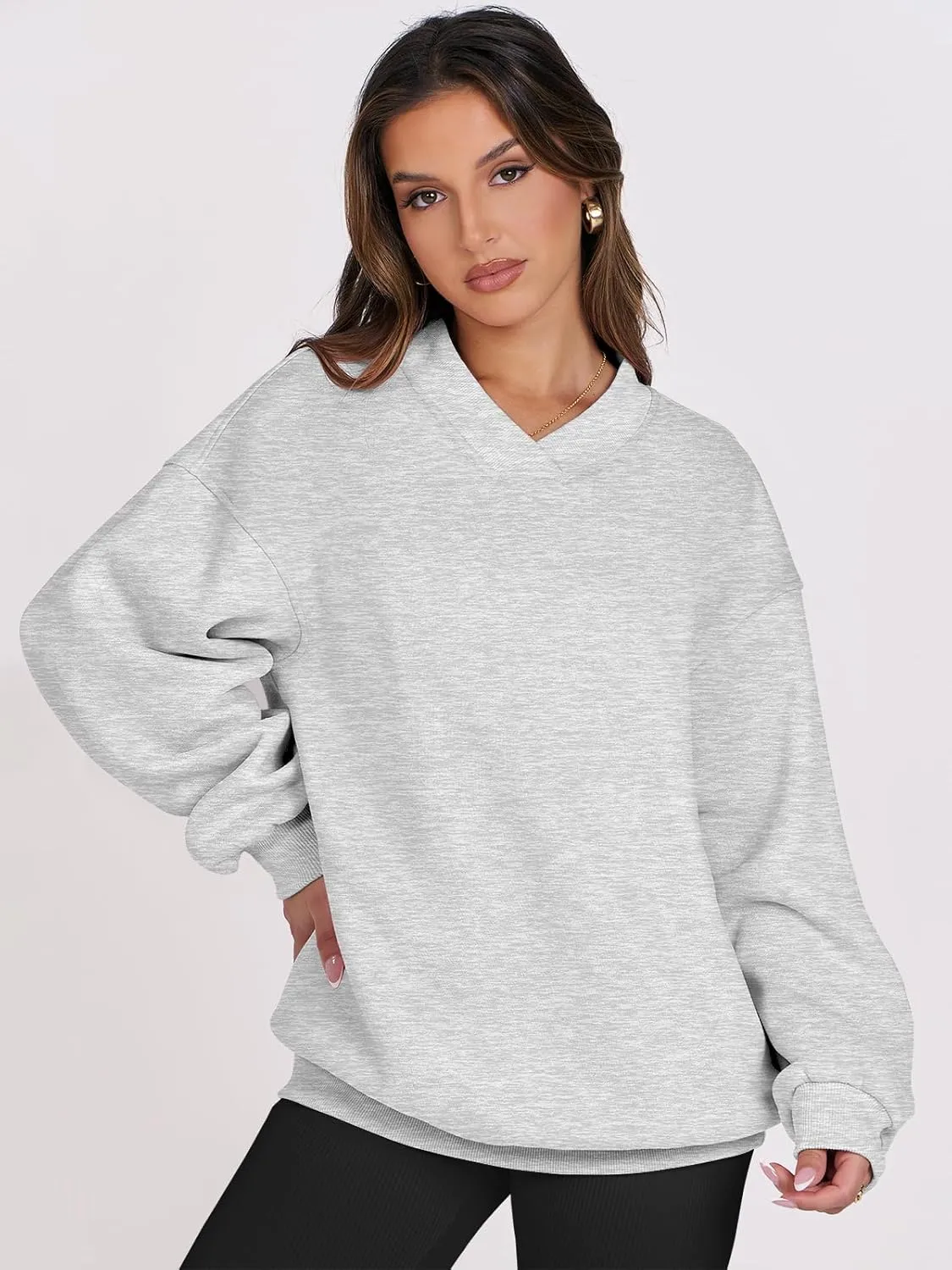 ANRABESS Womens Oversized V Neck Sweatshirt Fleece Long Sleeve Hoodies Pullover Comfy Top Outfits 2024 Teen Preppy Clothes