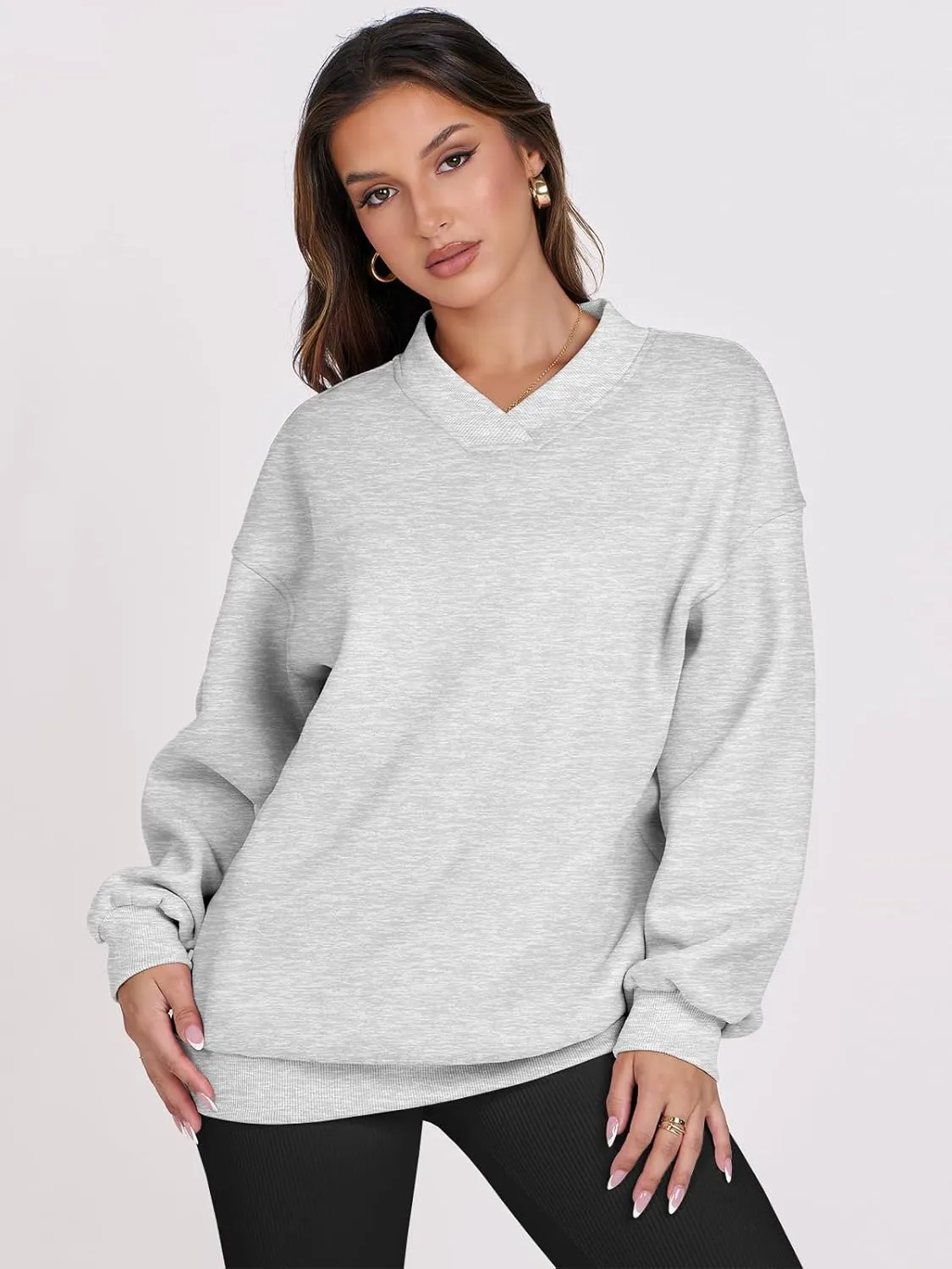 ANRABESS Womens Oversized V Neck Sweatshirt Fleece Long Sleeve Hoodies Pullover Comfy Top Outfits 2024 Teen Preppy Clothes