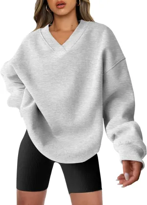 ANRABESS Womens Oversized V Neck Sweatshirt Fleece Long Sleeve Hoodies Pullover Comfy Top Outfits 2024 Teen Preppy Clothes