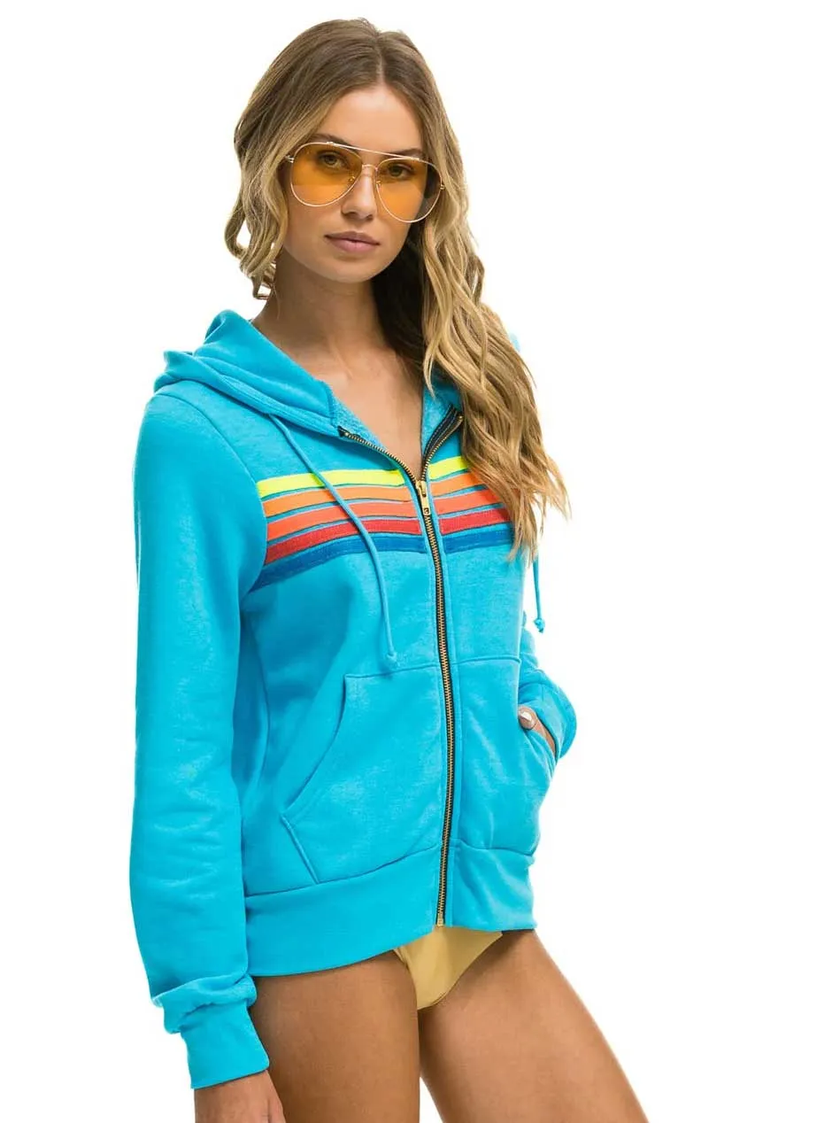 Aviator Nation Women's 5 Stripe Zip Hoodie - Neon Blue Neon Rainbow