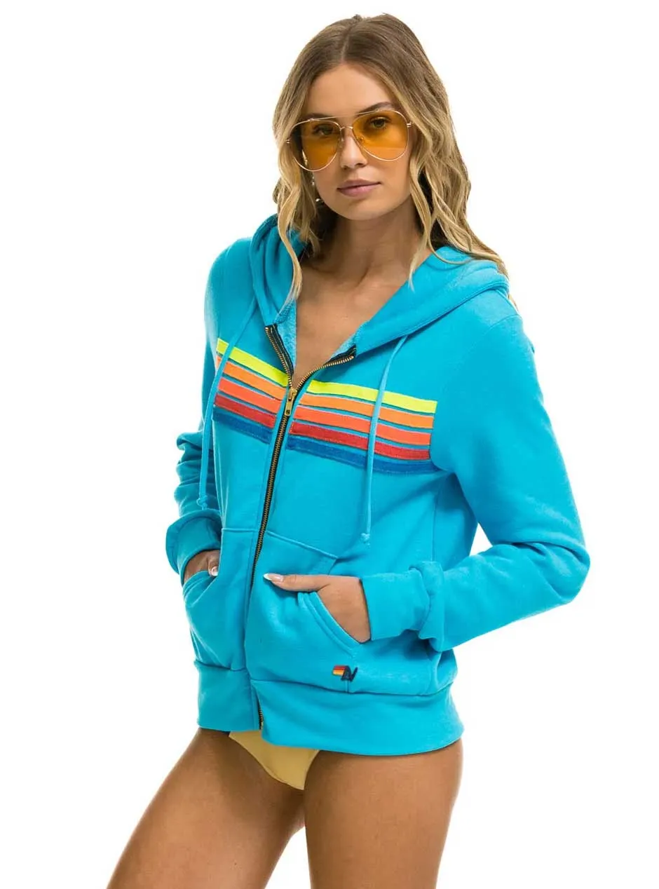 Aviator Nation Women's 5 Stripe Zip Hoodie - Neon Blue Neon Rainbow