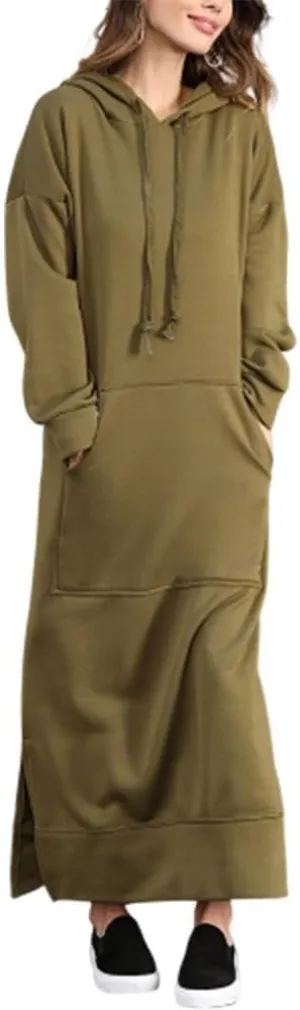 Bengbobar Women's Casual Plush Pullover Oversized Sweatshirt for Women Long Sleeve Drawstring Hoodie Maxi Dress with Pockets