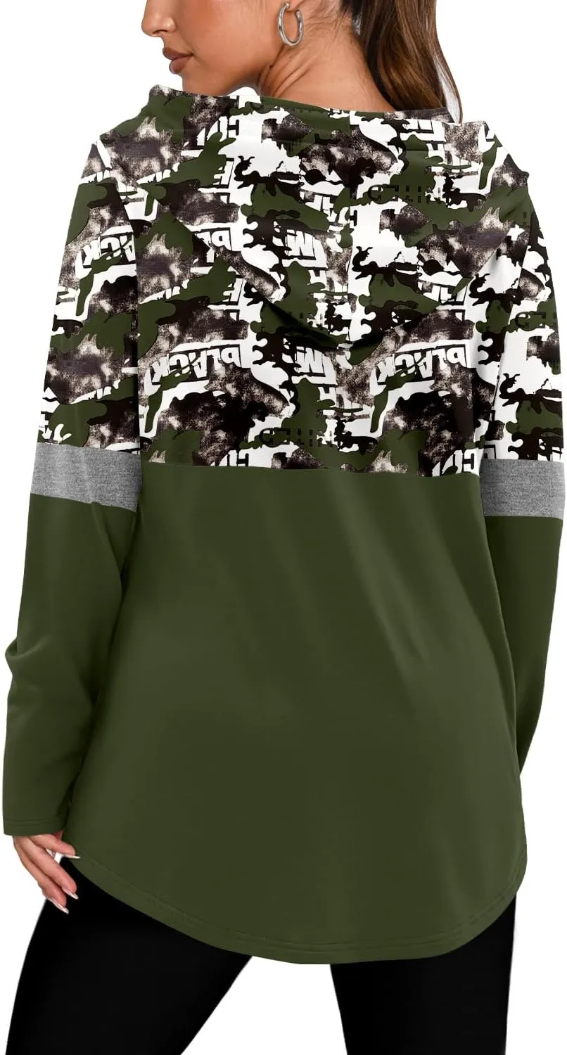 BETTE BOUTIK Womens Quarter Zip Tunic Hoodies Pullover Long Hooded Sweatshirts S-3XL
