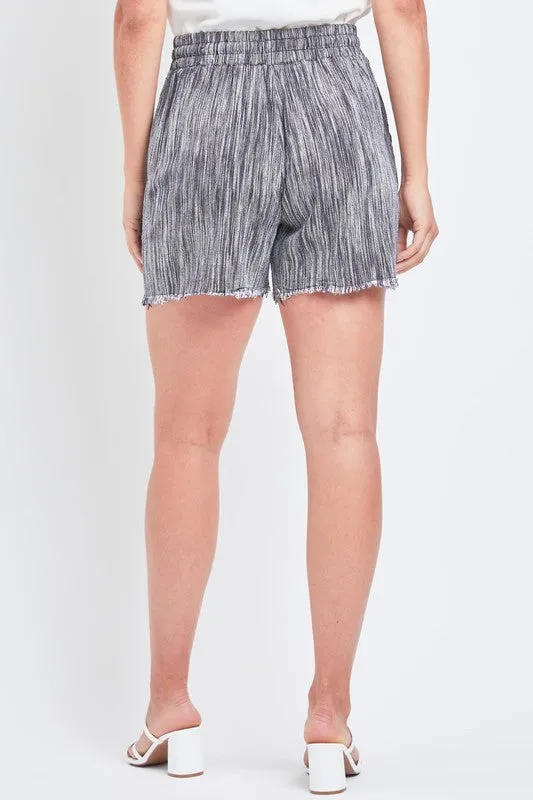 Black Stripe Linen Shorts With Frayed Hem | FINAL SALE*