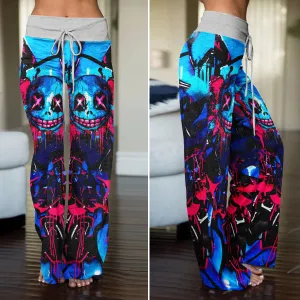 Blue Scary Graffiti Art Women's High-waisted Wide Leg Pants