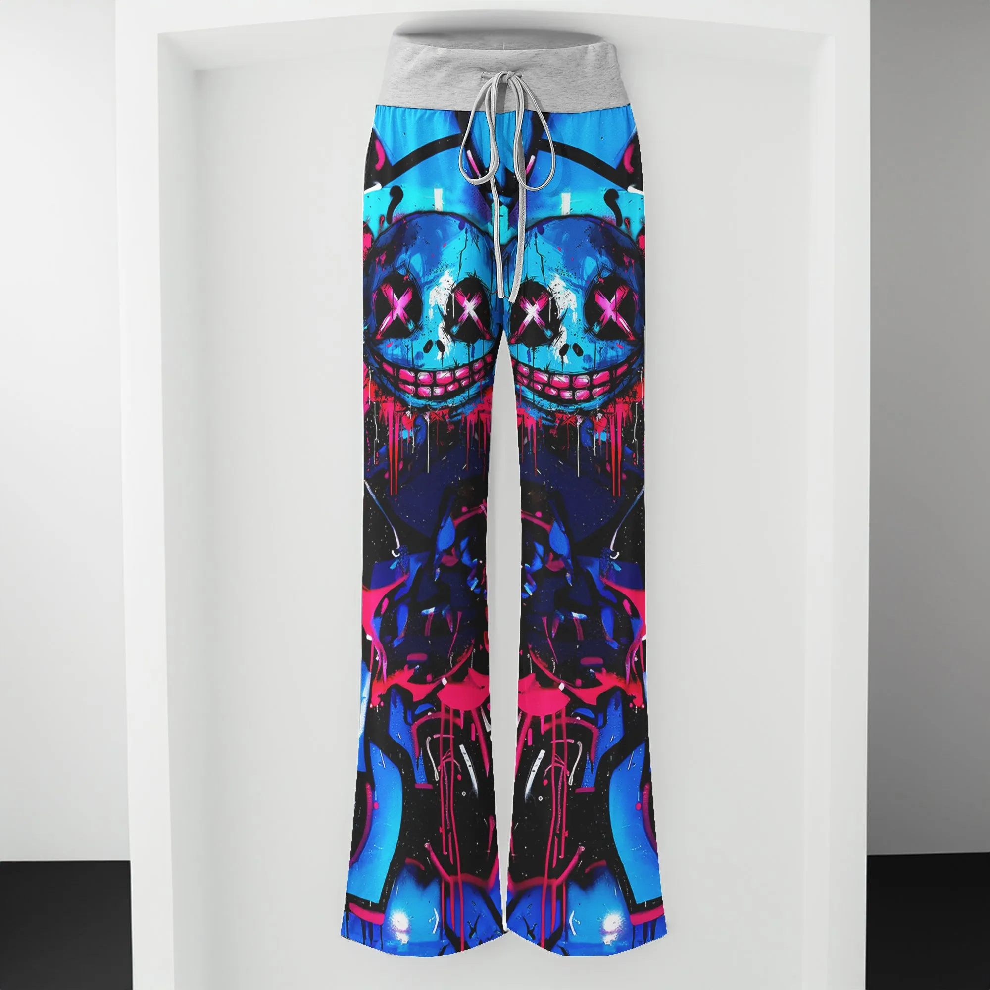 Blue Scary Graffiti Art Women's High-waisted Wide Leg Pants