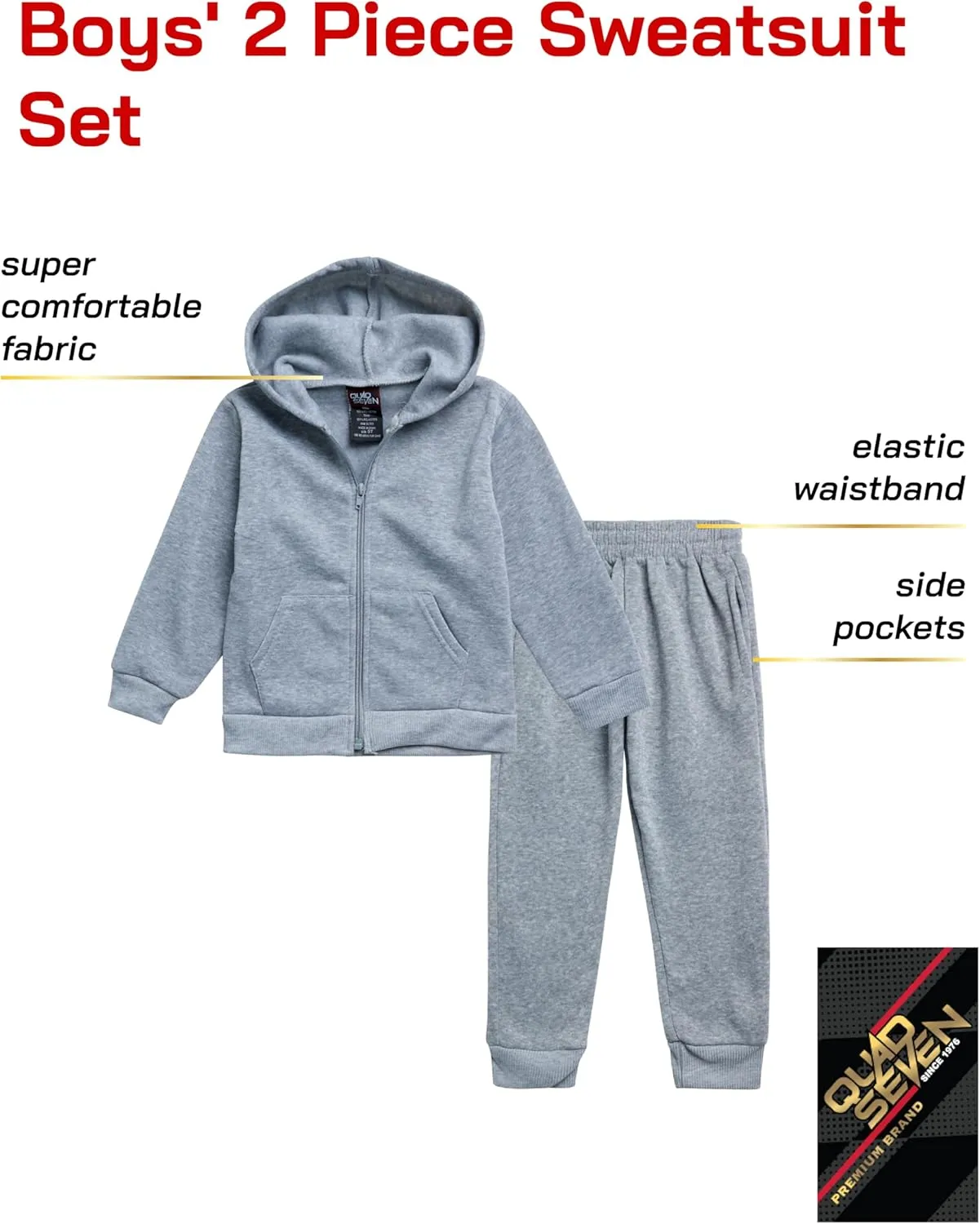Boys' Active Sweatsuit - 2 Piece Fleece Zip Hoodie Sweatshirt and Sweatpants - Basic Solid Jogger Pants Set (2T-7)