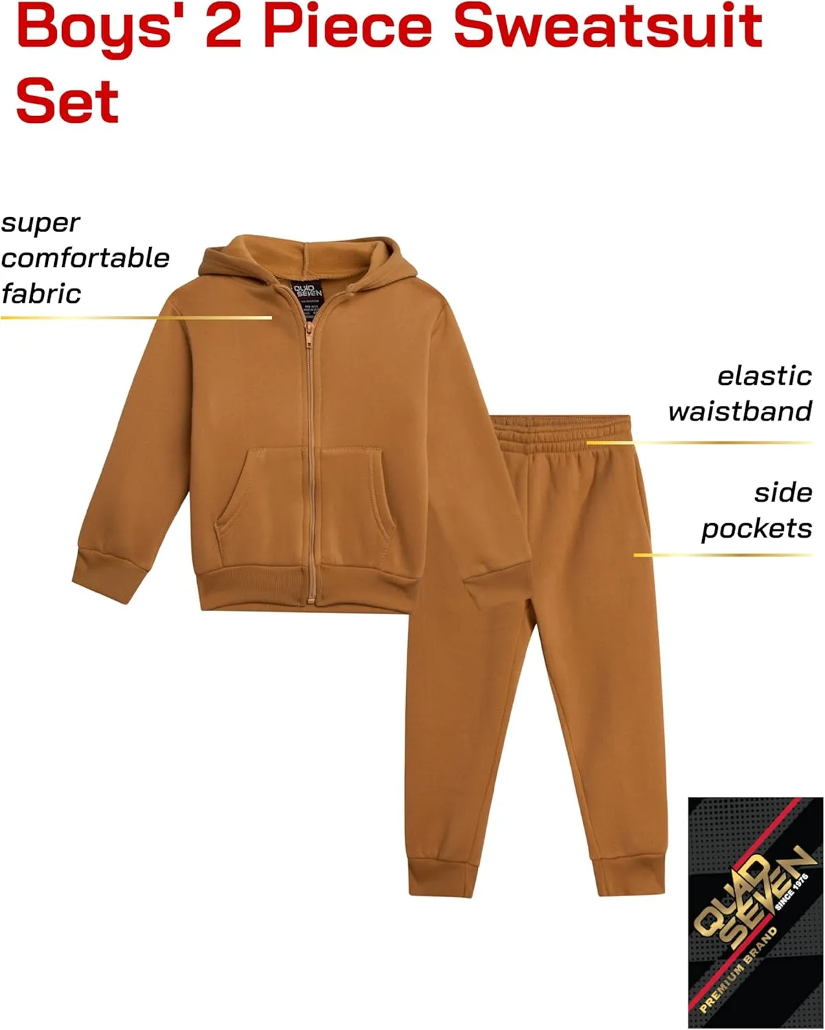 Boys' Active Sweatsuit - 2 Piece Fleece Zip Hoodie Sweatshirt and Sweatpants - Basic Solid Jogger Pants Set (2T-7)