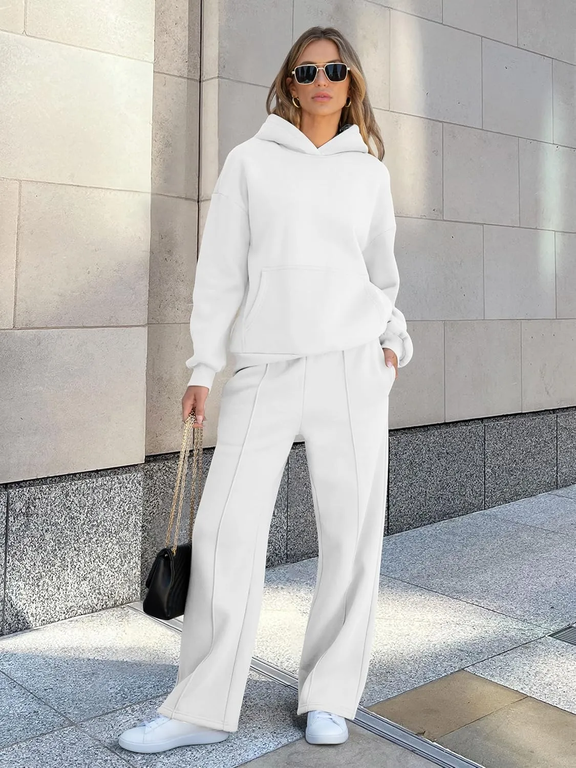 Caracilia Women's 2 Piece Outfits Sweatsuit Sets Oversized Hoodies Wide Leg Sweatpant Tracksuit 2024 Fall Matching Lounge Set