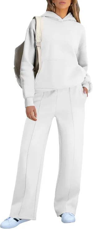 Caracilia Women's 2 Piece Outfits Sweatsuit Sets Oversized Hoodies Wide Leg Sweatpant Tracksuit 2024 Fall Matching Lounge Set