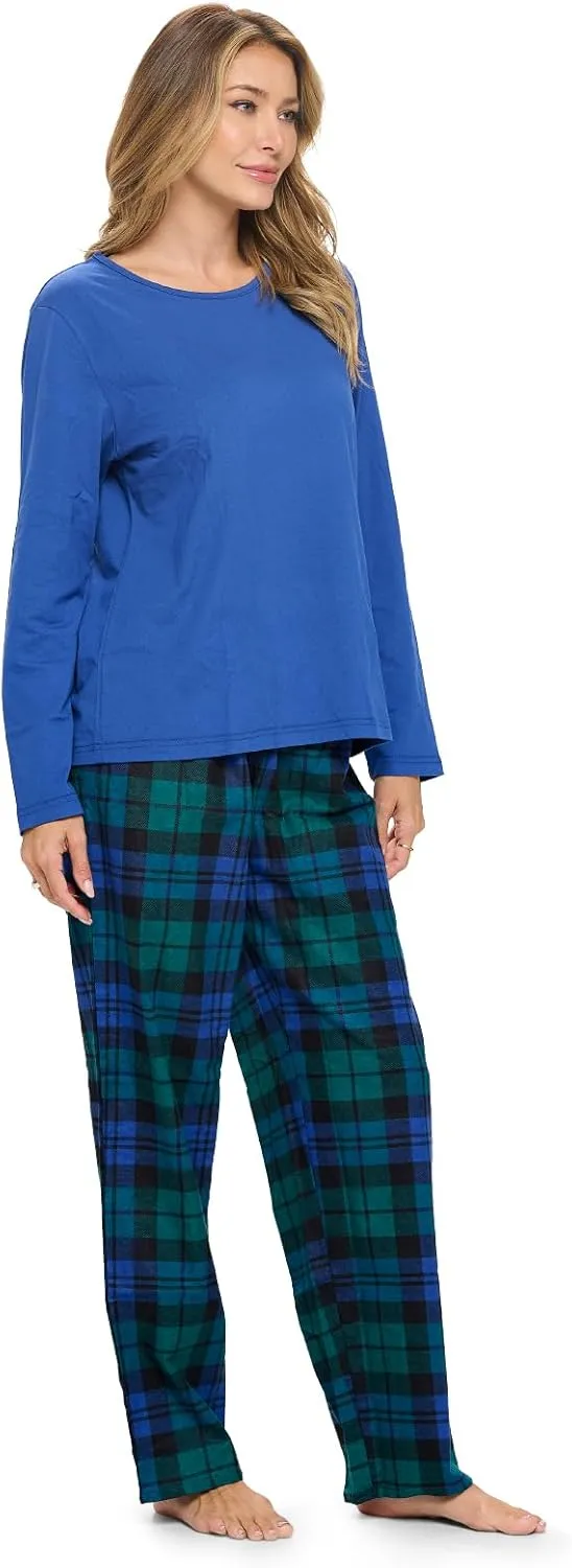 Casual Nights Women's Jersey Knit Long-Sleeve Top and Soft Flannel Bottom Pajama Set