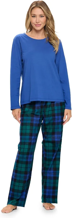 Casual Nights Women's Jersey Knit Long-Sleeve Top and Soft Flannel Bottom Pajama Set