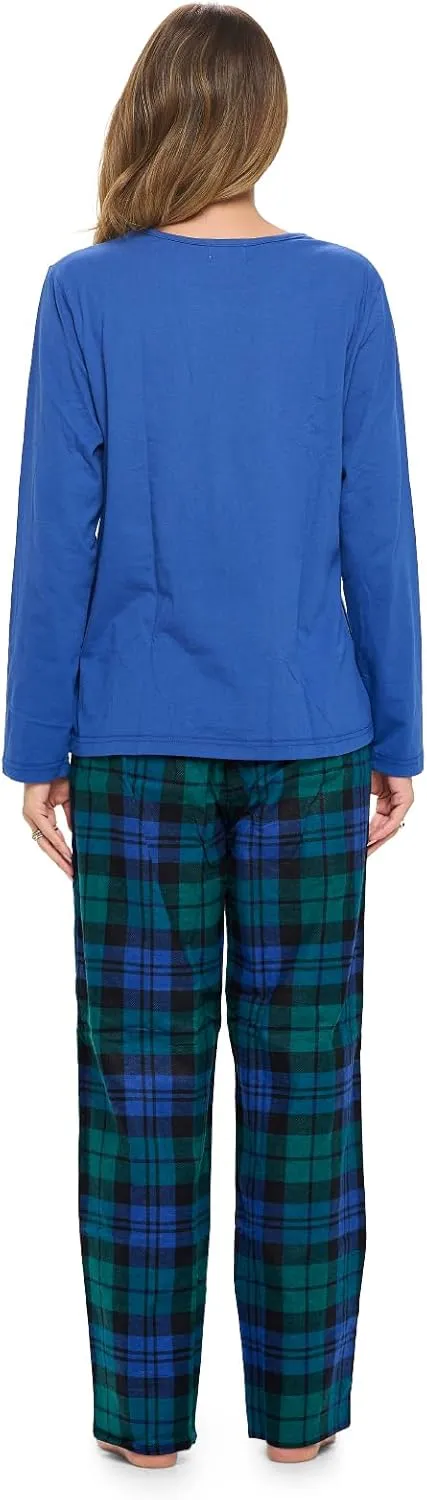 Casual Nights Women's Jersey Knit Long-Sleeve Top and Soft Flannel Bottom Pajama Set