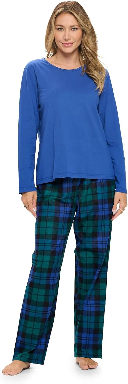 Casual Nights Women's Jersey Knit Long-Sleeve Top and Soft Flannel Bottom Pajama Set