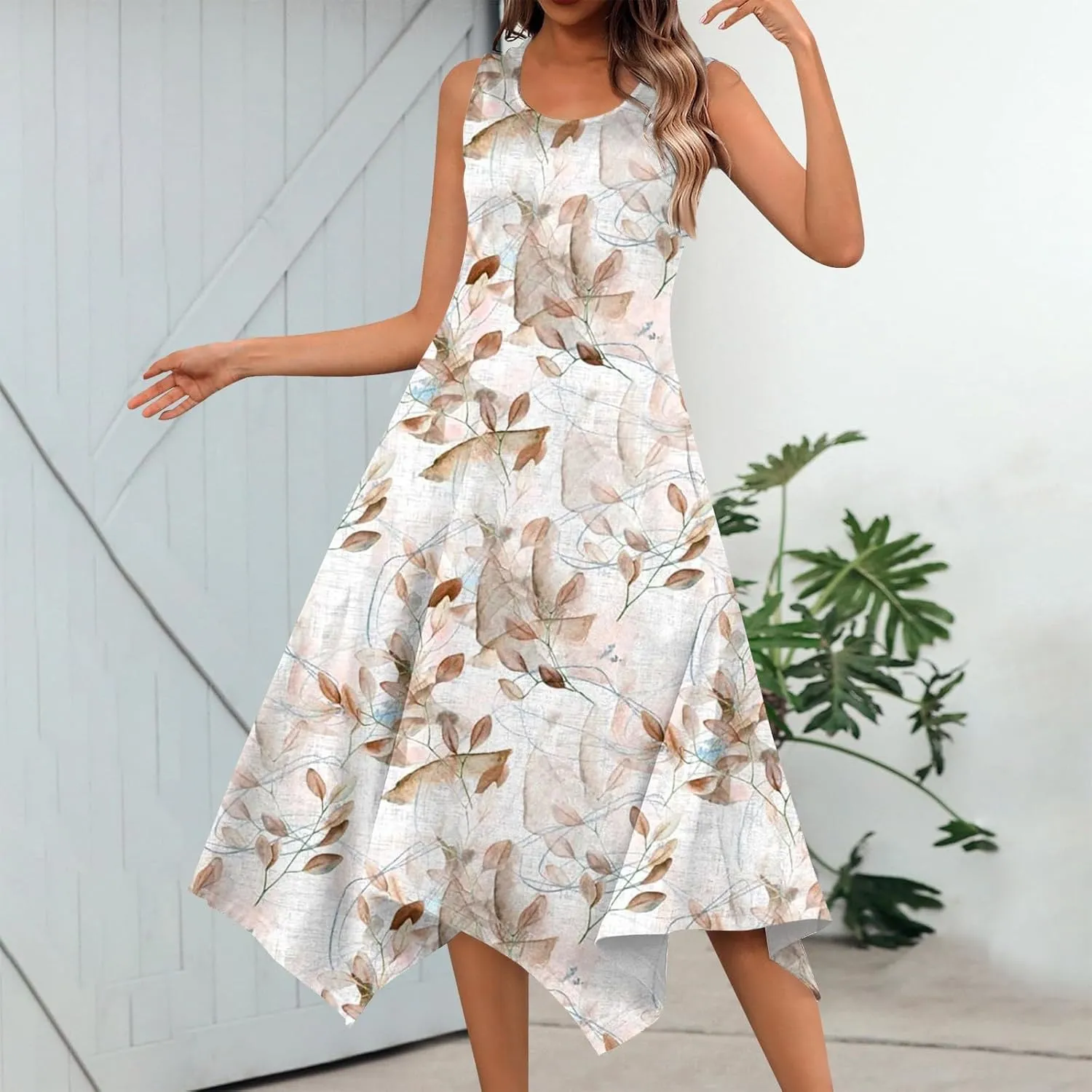 Casual Summer Dresses for Women 2024 Vacation Sleeveless Sundress Midi Loose Hankerchief Hem Beach Dress Tank Dress