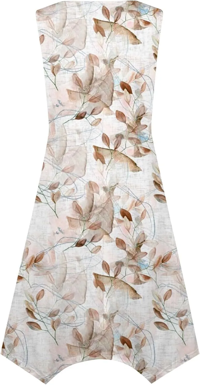 Casual Summer Dresses for Women 2024 Vacation Sleeveless Sundress Midi Loose Hankerchief Hem Beach Dress Tank Dress