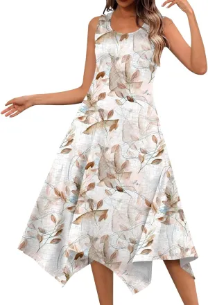 Casual Summer Dresses for Women 2024 Vacation Sleeveless Sundress Midi Loose Hankerchief Hem Beach Dress Tank Dress