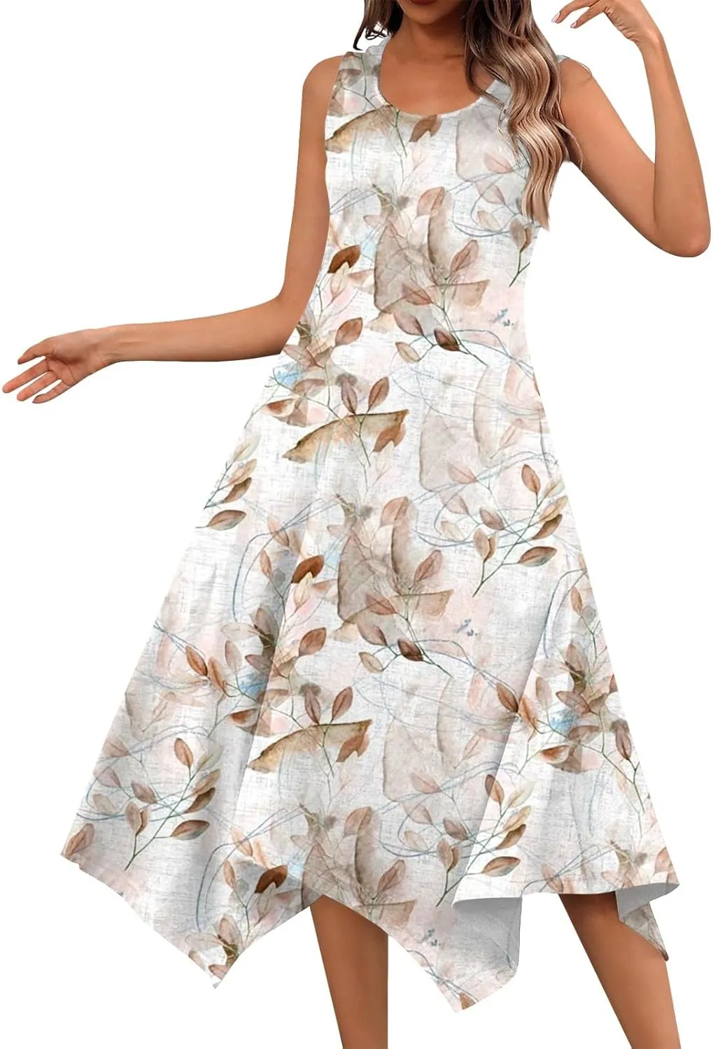 Casual Summer Dresses for Women 2024 Vacation Sleeveless Sundress Midi Loose Hankerchief Hem Beach Dress Tank Dress