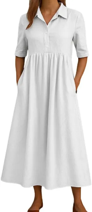 chouyatou Women's Casual Button Up Polo Collar Shirt Dress Short Sleeve Midi Long Dress with Pockets