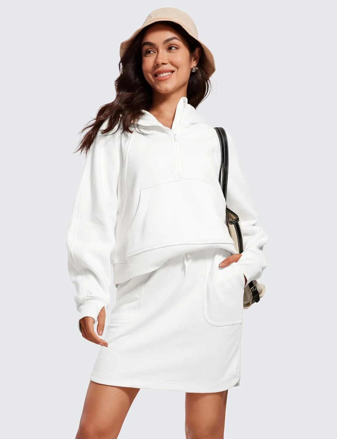 CRZ YOGA Comfy Cotton Sweat Skirts for Women 17'' Linerless Casual Work Lounge Athletic Jersey Skort with Pockets