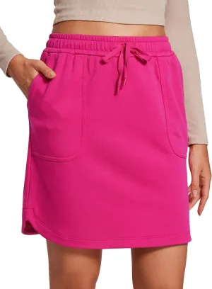 CRZ YOGA Comfy Cotton Sweat Skirts for Women 17'' Linerless Casual Work Lounge Athletic Jersey Skort with Pockets