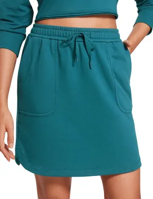 CRZ YOGA Comfy Cotton Sweat Skirts for Women 17'' Linerless Casual Work Lounge Athletic Jersey Skort with Pockets