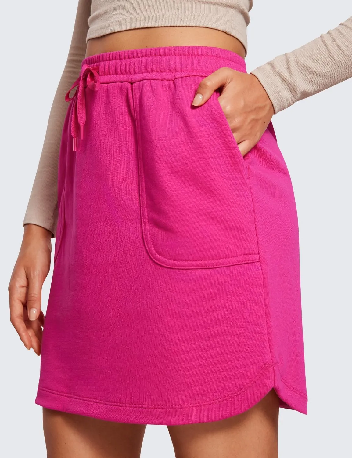 CRZ YOGA Comfy Cotton Sweat Skirts for Women 17'' Linerless Casual Work Lounge Athletic Jersey Skort with Pockets